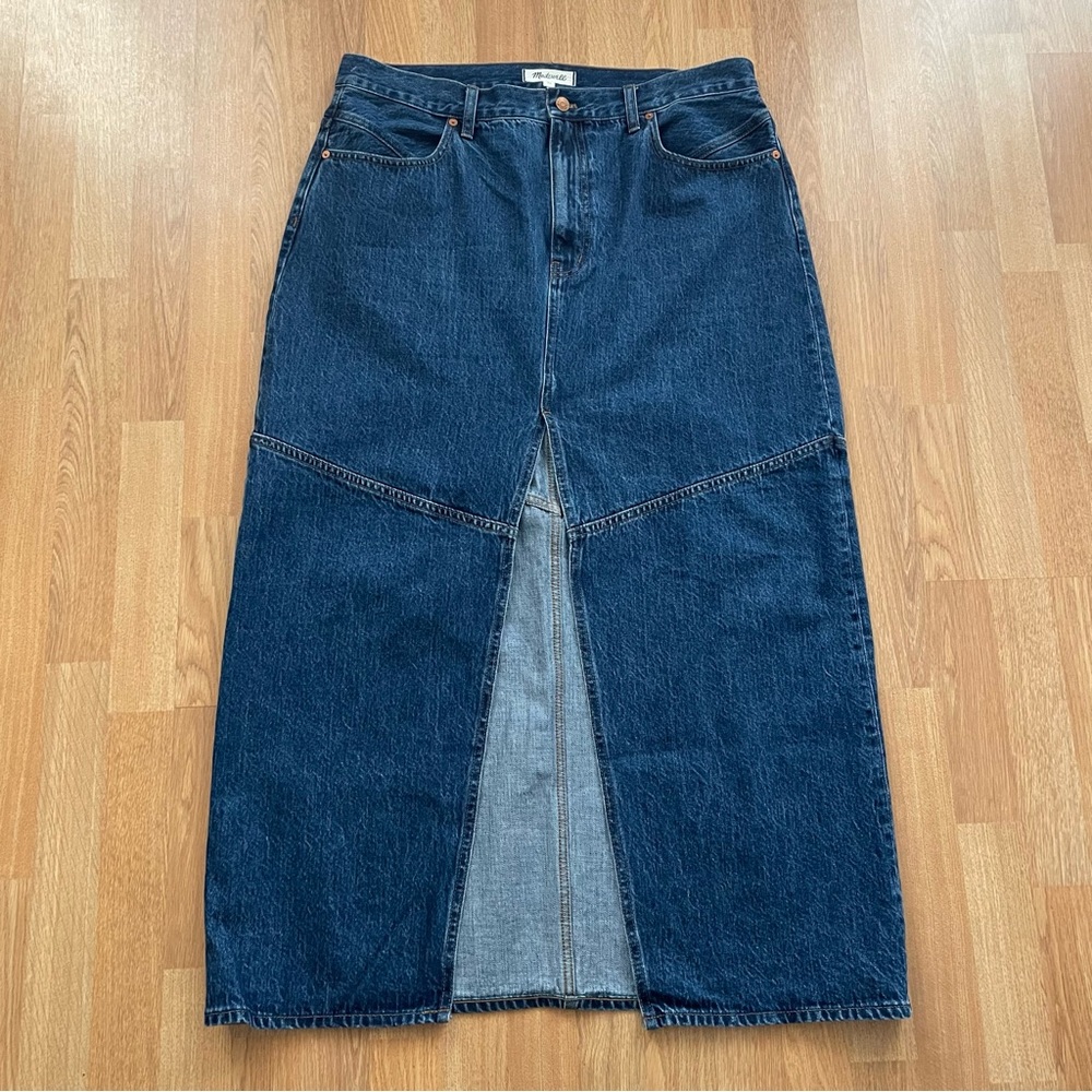 Madewell Size 33 Medium Wash Denim Maxi Skirt with Front Slit